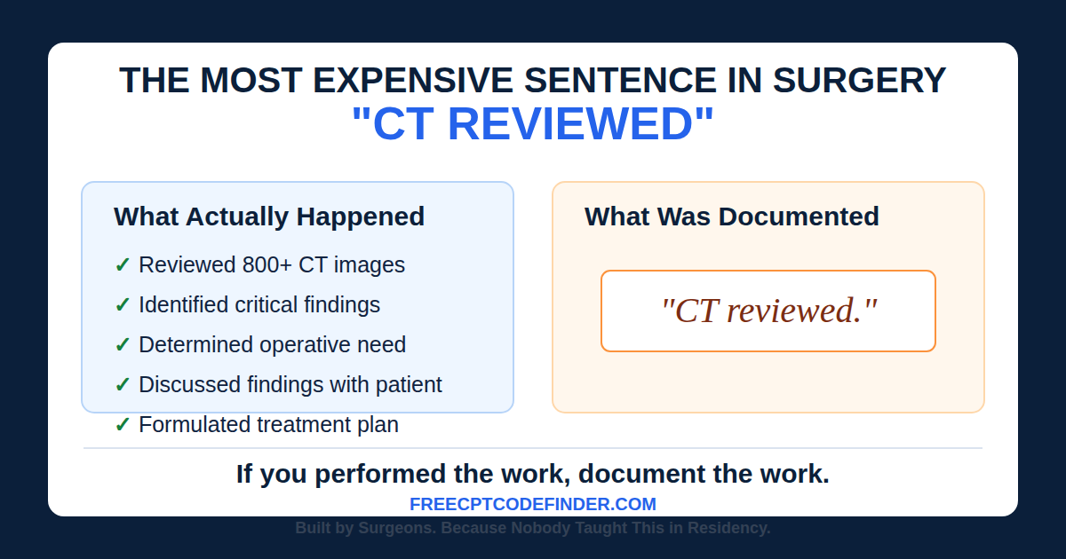 Infographic showing the difference between independent CT review work and documenting only CT reviewed.
